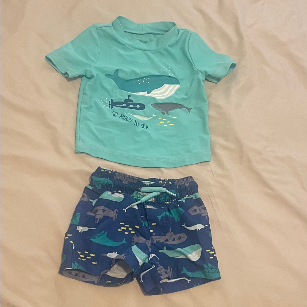 Carter's Teal and Navy Whale Swim Rashguard Set